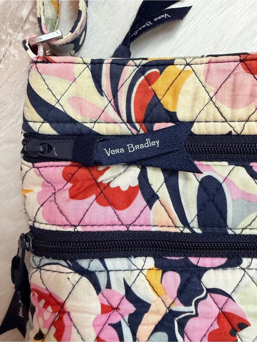 Vera Bradley Floral Paisley Quilted Crossbody in Navy, Pink & Yellow